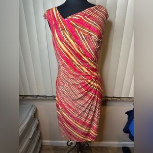 Lauren Ralph Lauren Vibrant Pink Red Striped Bodycon Wedding Guest Dress Size 10